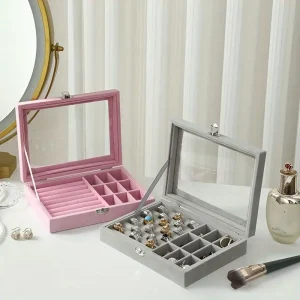 Boîte à bijoux élégante avec couvercle transparent