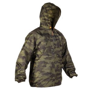 VESTE-CHASSE-IMPERMEABLE-LEGERE-100-CAMO-VERTE