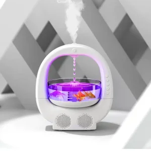 Aquarium multifonction avec humidificateur, LED et haut-parleurs – Blanc