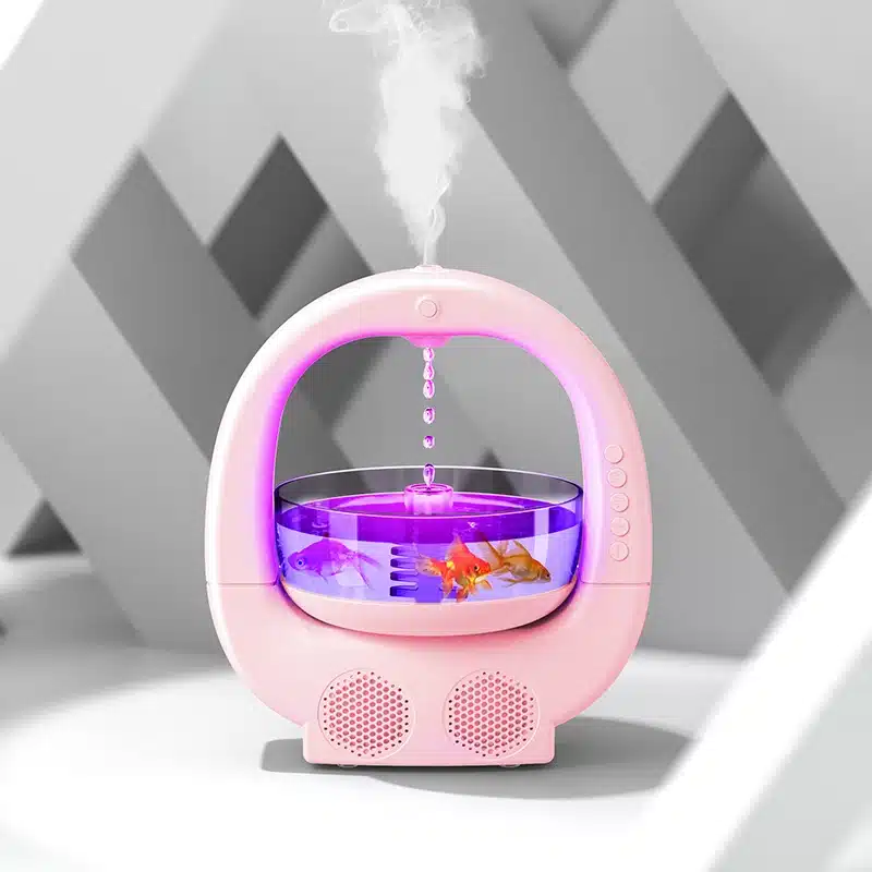 Aquarium multifonction avec humidificateur, LED et haut-parleurs – Rose