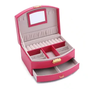 Boîte à bijoux femme avec miroir et compartiments – Fuchsia