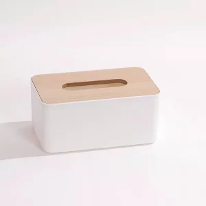 Boîte à mouchoirs moderne avec couvercle Imitation bois – Blanc
