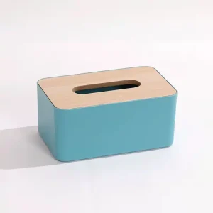 Boîte à mouchoirs moderne avec couvercle Imitation bois – Bleu
