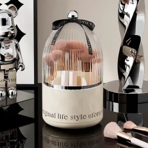 Boîte de rangement pinceaux maquillage avec couvercle – Blanc