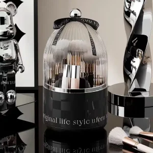 Boîte de rangement pinceaux maquillage avec couvercle – Noir