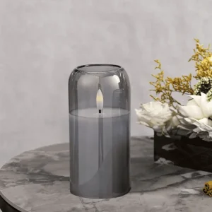 Bougie LED électrique avec effet flamme réaliste – Gris