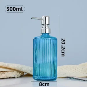 Distributeur de savon liquide 500 ml en verre cannelé – Bleu