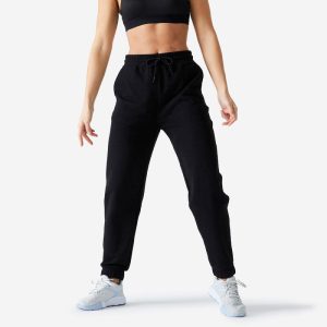 Pantalon-Fitness-Femme-Coton-Regular-Essentiel NOIR