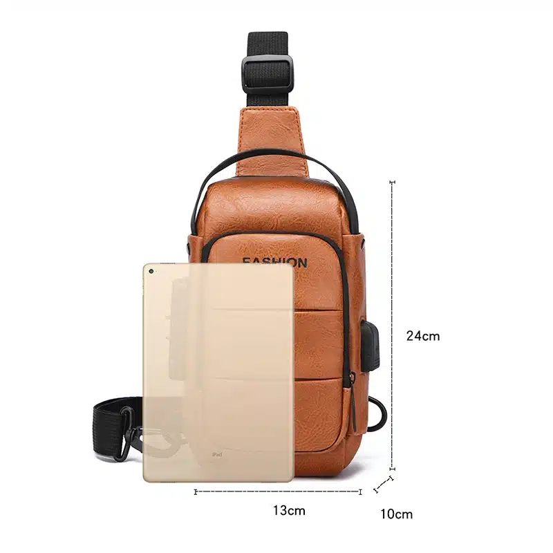 Sac bandoulière en similicuir avec sécurité à code – Marron foncé – Image 2