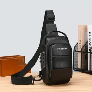 Sac bandoulière en similicuir avec sécurité à code – Noir